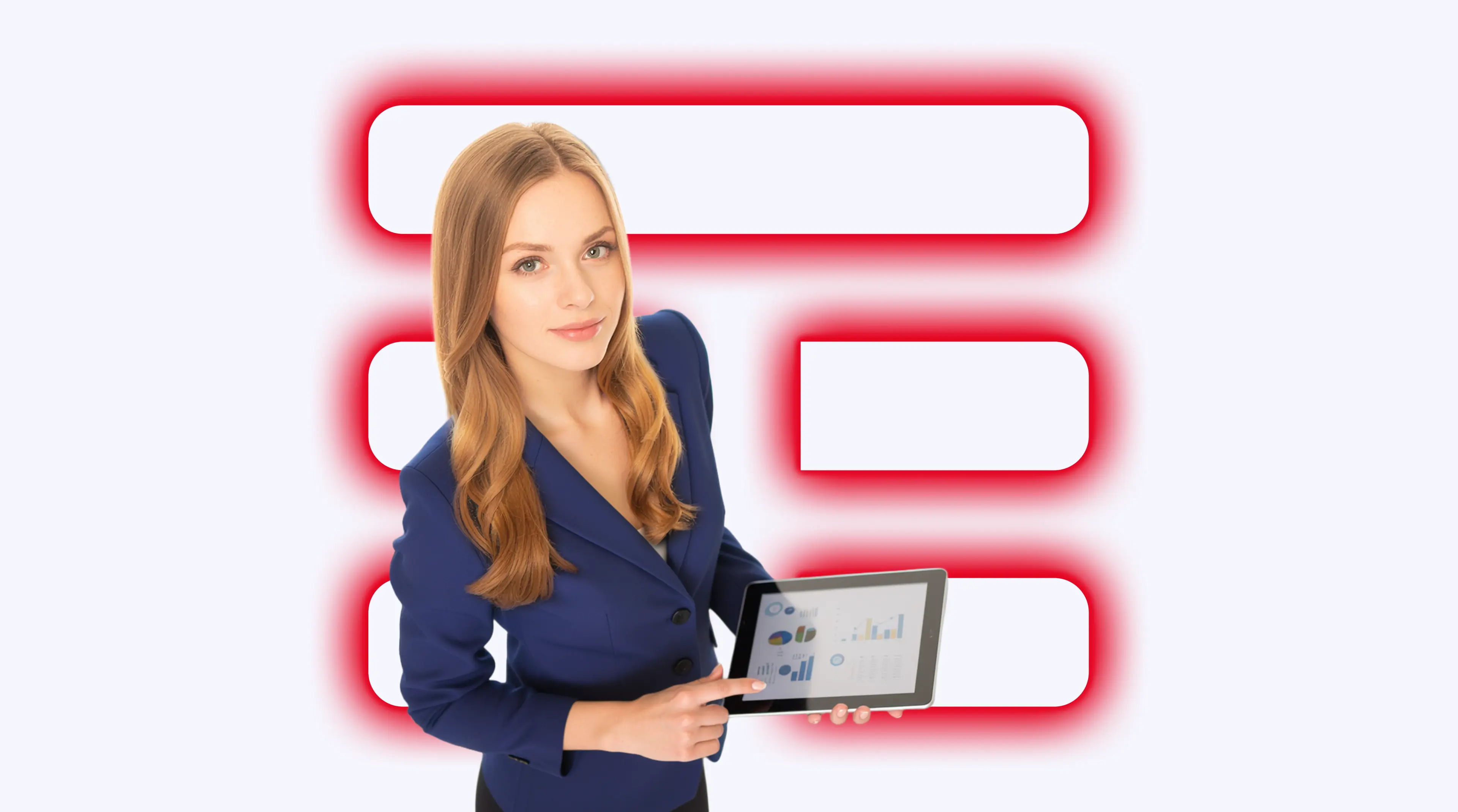 Professionista in abbigliamento business con un tablet, per la promozione della TIM Cloud Open