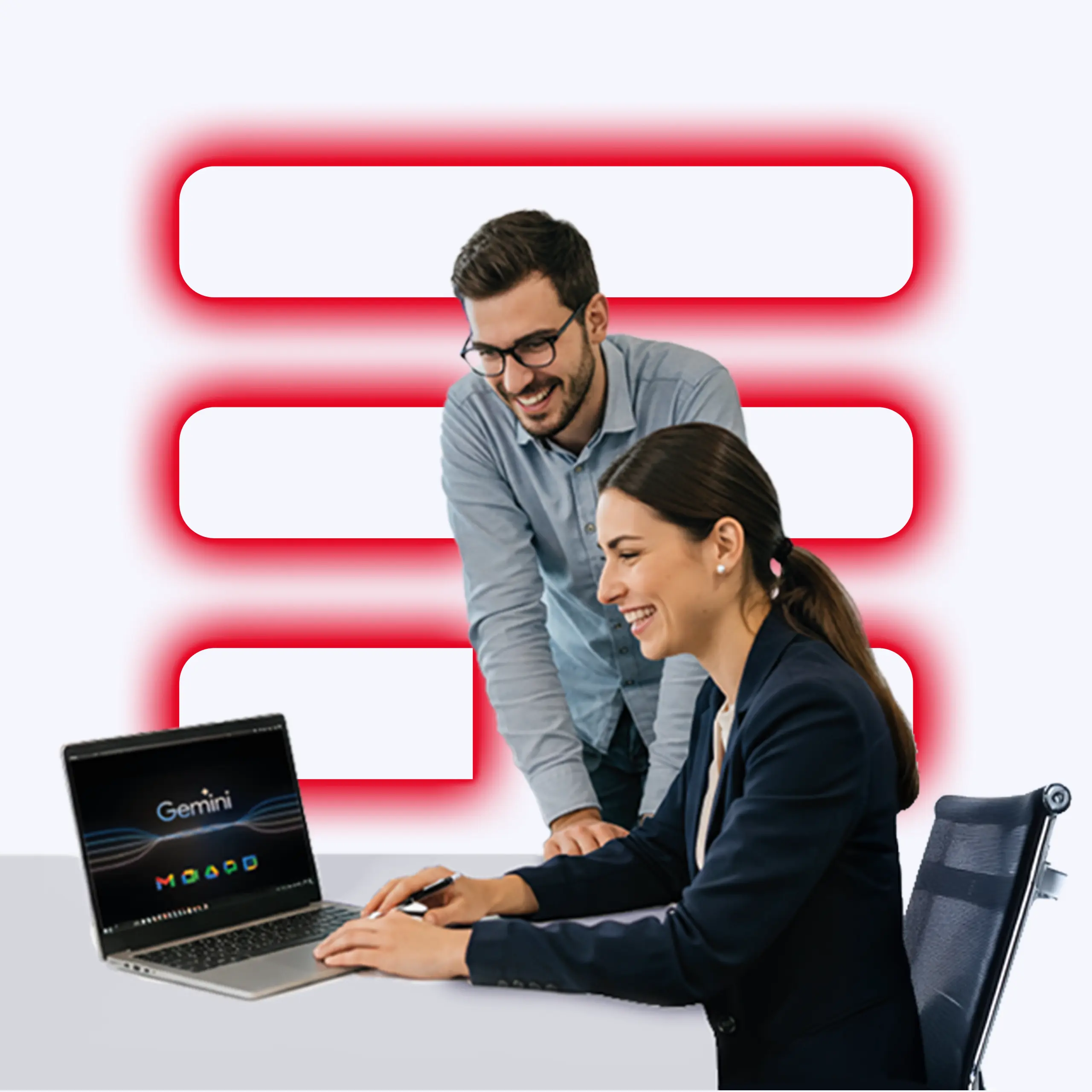 Team di lavoro composto da 3 persone utilizza Gemini, intelligenza artificiale integrata in Google Workspace
