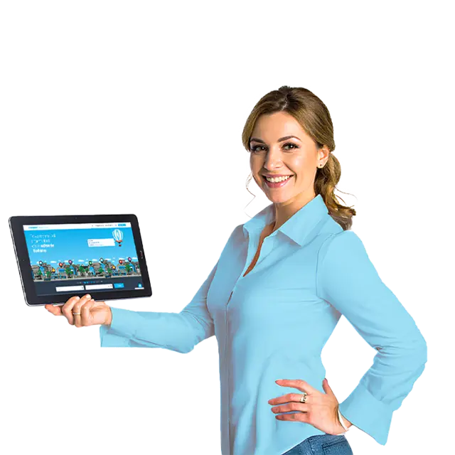 Donna che mostra un'interfaccia utente su tablet