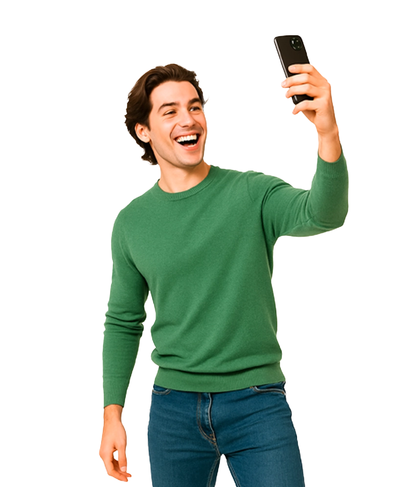 Professionista sorridente con smartphone, ideale per soluzioni di noleggio operativo business.