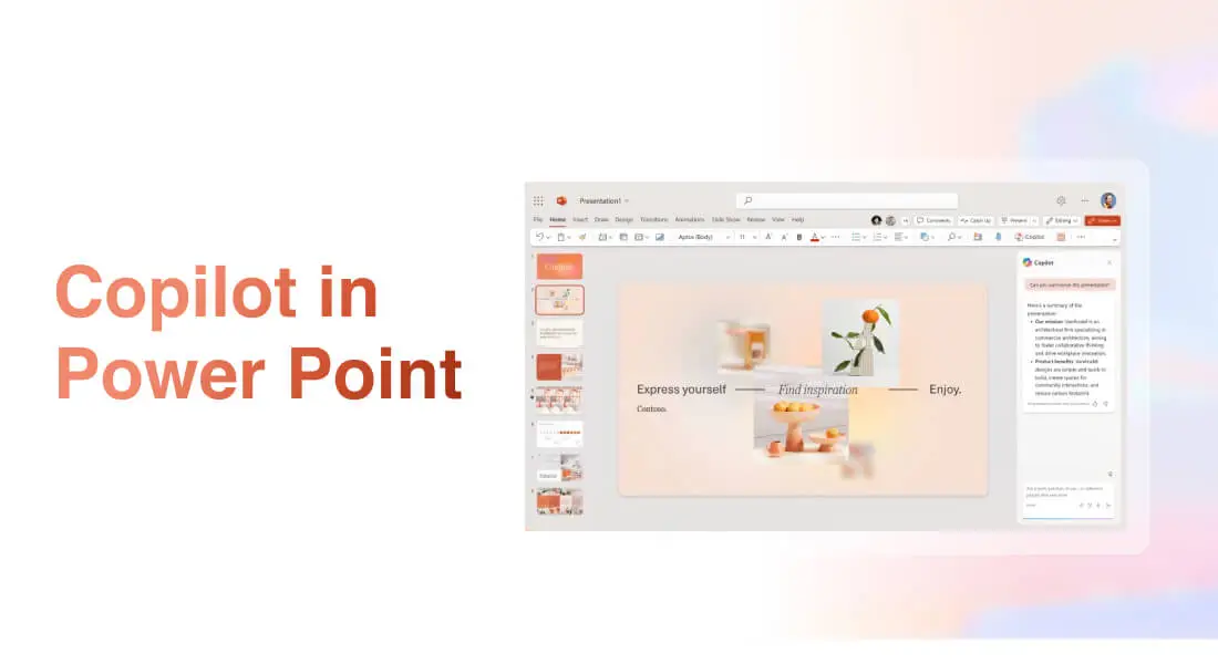 Schermata di Copilot in Power Point con intelligenza artificiale per la creazione di presentazioni perfette e professionali