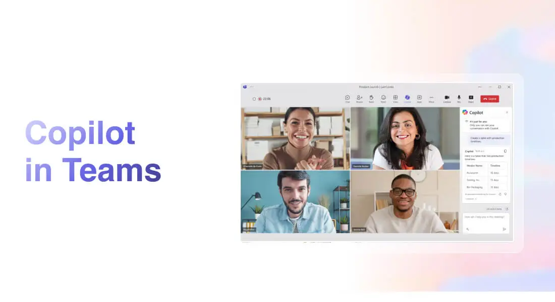 Schermata di un meeting su Teams con Copilot per migliorare la collaborazione e ottenere il massimo da call e videoconferenze