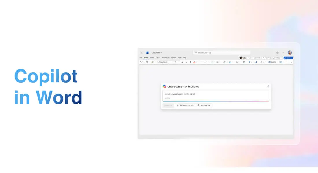 Schermata di Copilot in Word che mostra il suggerimento di contenuti e realizza documenti complessi